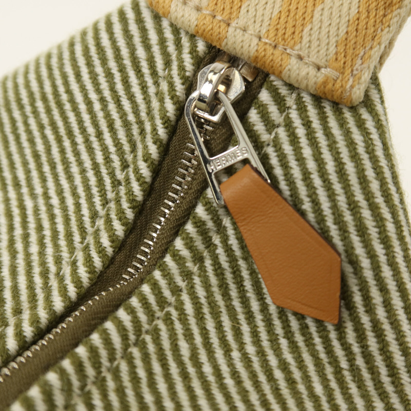 HERMES 帆布Bride-A Brac Cabriole PM銀扣手挽袋Green/Yellow/Beige-8