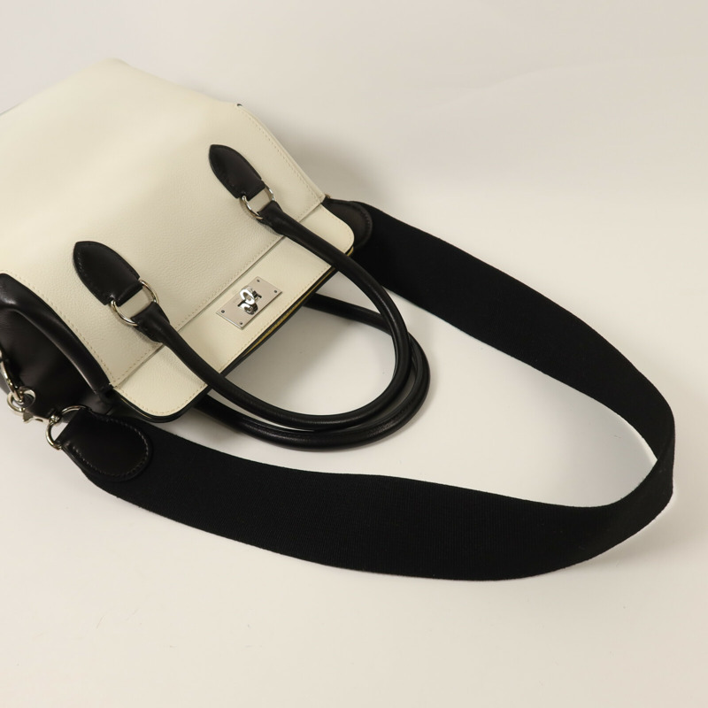 HERMES Evercolor皮革ToolBox 20銀扣手挽肩背兩用袋White/Noir-7