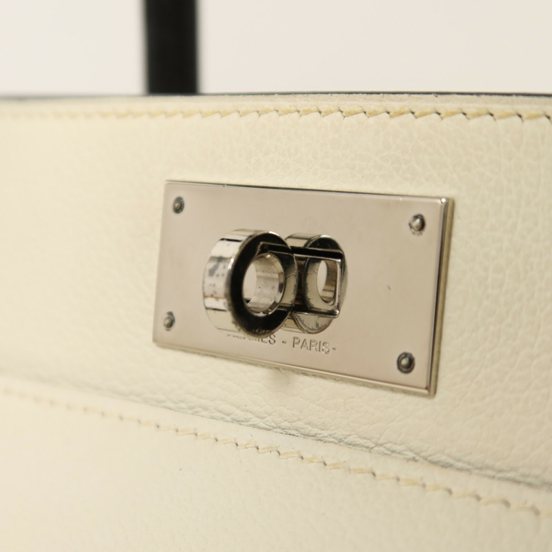 HERMES Evercolor皮革ToolBox 20銀扣手挽肩背兩用袋White/Noir-9