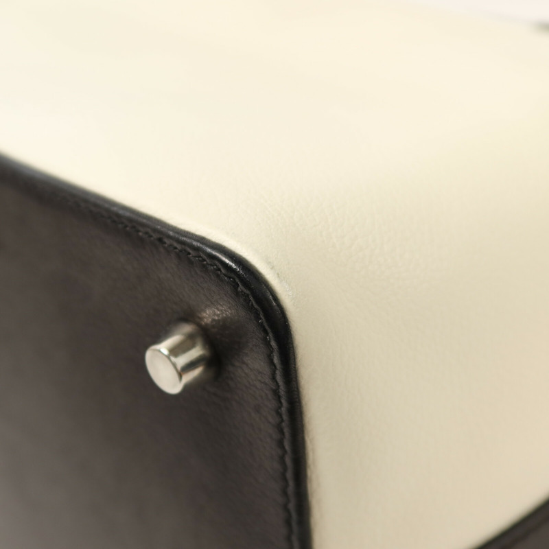 HERMES Evercolor皮革ToolBox 20銀扣手挽肩背兩用袋White/Noir-11