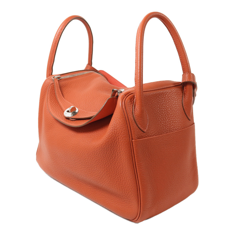 HERMES Togo皮革Lindy 30銀扣手挽肩背兩用袋Capucine-2