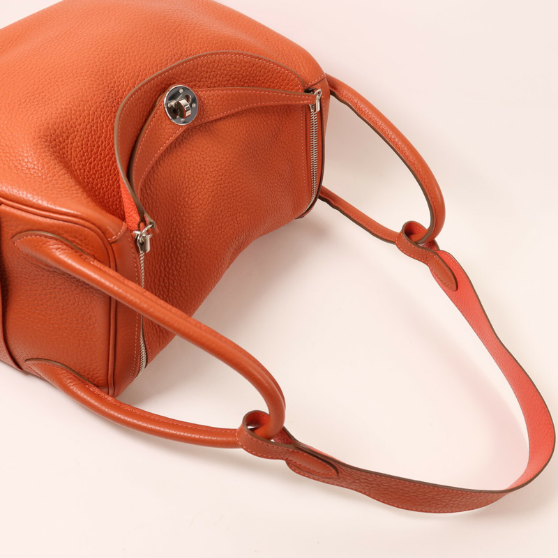HERMES Togo皮革Lindy 30銀扣手挽肩背兩用袋Capucine-7