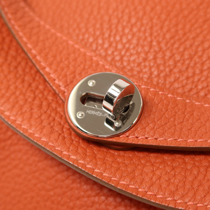 HERMES Togo皮革Lindy 30銀扣手挽肩背兩用袋Capucine-9