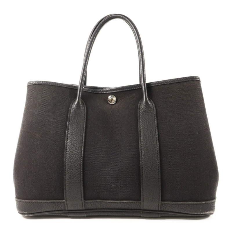 HERMES 帆布/Negonda皮革Garden Party TPM銀扣手挽袋Noir/Blue Indigo-1