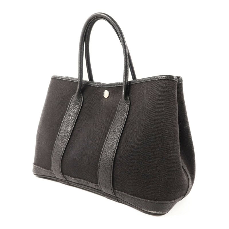 HERMES 帆布/Negonda皮革Garden Party TPM銀扣手挽袋Noir/Blue Indigo-2