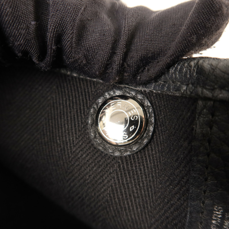 HERMES 帆布/Negonda皮革Garden Party TPM銀扣手挽袋Noir/Blue Indigo-8