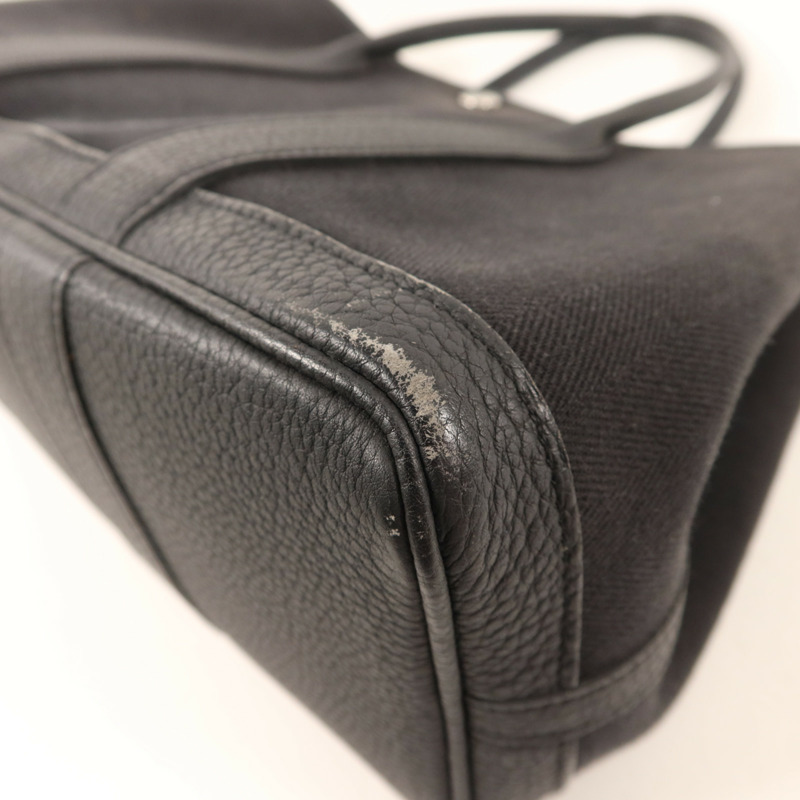 HERMES 帆布/Negonda皮革Garden Party TPM銀扣手挽袋Noir/Blue Indigo-13