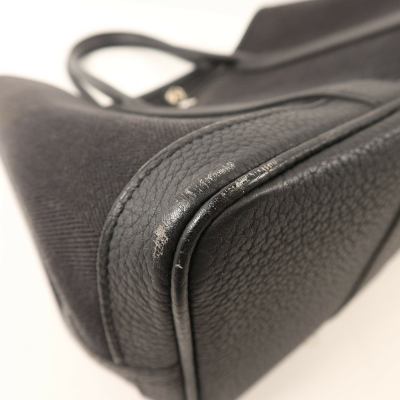 HERMES 帆布/Negonda皮革Garden Party TPM銀扣手挽袋Noir/Blue Indigo-14