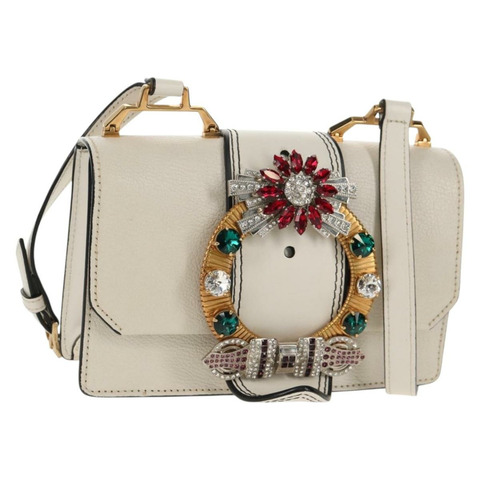 Miu Miu Mew Lady 單肩包，皮革材質，白色金色，正品，貨號 154916V
