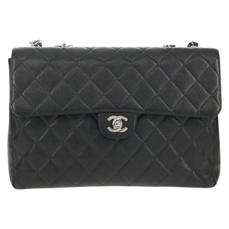 【日本直送】香奈兒 Matelasse 30 鏈條肩背包，魚子醬紋皮革，黑色，銀色 CC 標誌，正品 ka456V-12