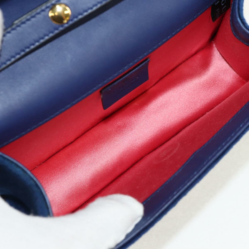 【日本直送】GUCCI 天鵝絨肩包 藍色 金色 544242 正品 ka591V-9