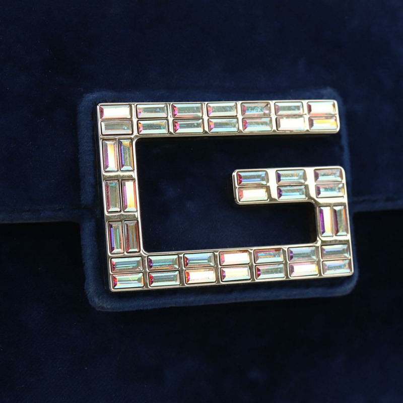 【日本直送】GUCCI 天鵝絨肩包 藍色 金色 544242 正品 ka591V-17