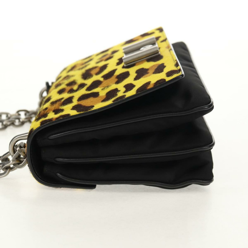 【日本直送】PRADA 尼龍鏈條單肩包 黃色 銀色 正品 ka595V-2