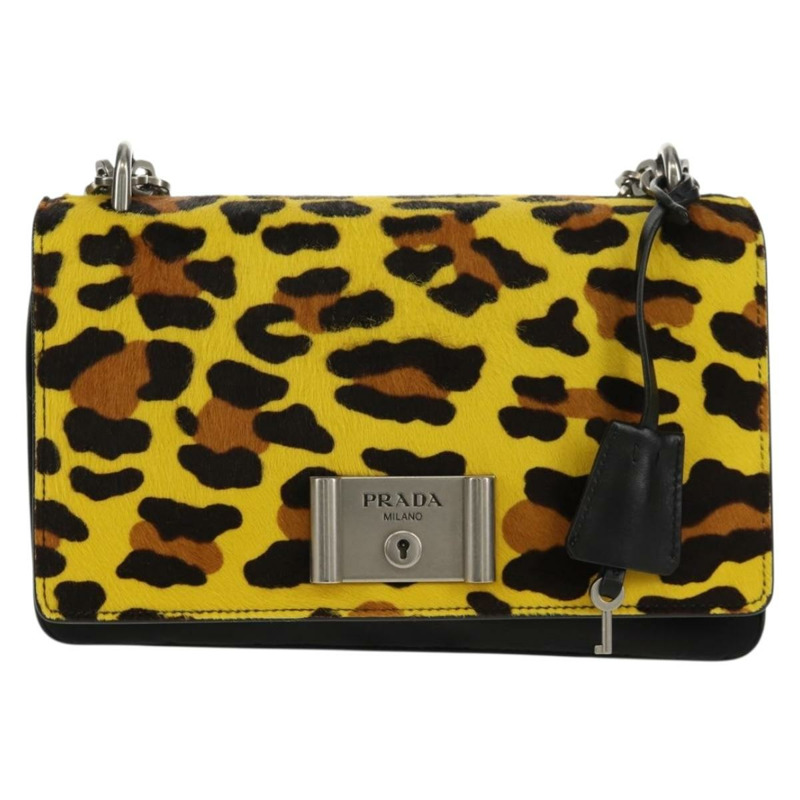 【日本直送】PRADA 尼龍鏈條單肩包 黃色 銀色 正品 ka595V-12