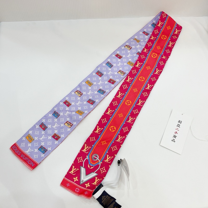 莉亞精品♡LV M77691 絲巾 紫粉 二手-3