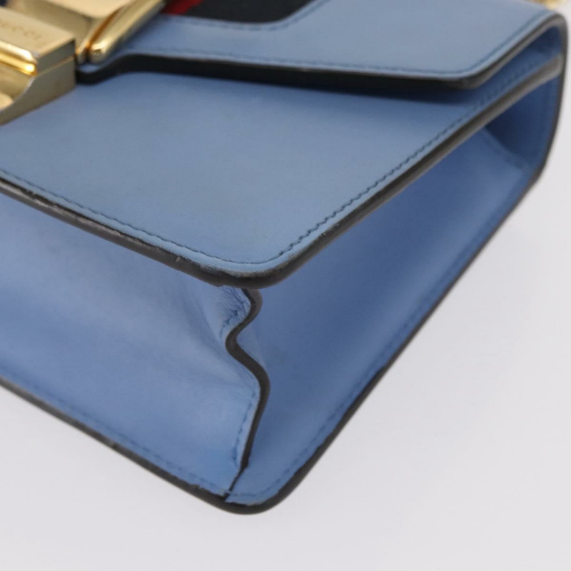 【日本直送】GUCCI Sylvie Sherry Line 鏈條包 皮革 淺藍色 金色 431666 正品 bs31431-13