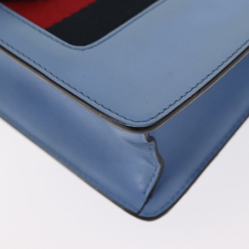 【日本直送】GUCCI Sylvie Sherry Line 鏈條包 皮革 淺藍色 金色 431666 正品 bs31431-15