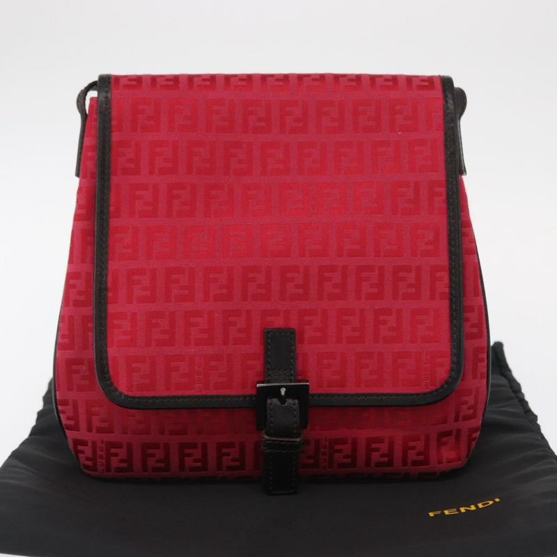 【日本直送】FENDI Zucchino帆布單肩包 紅色銀色 正品 155957V-11