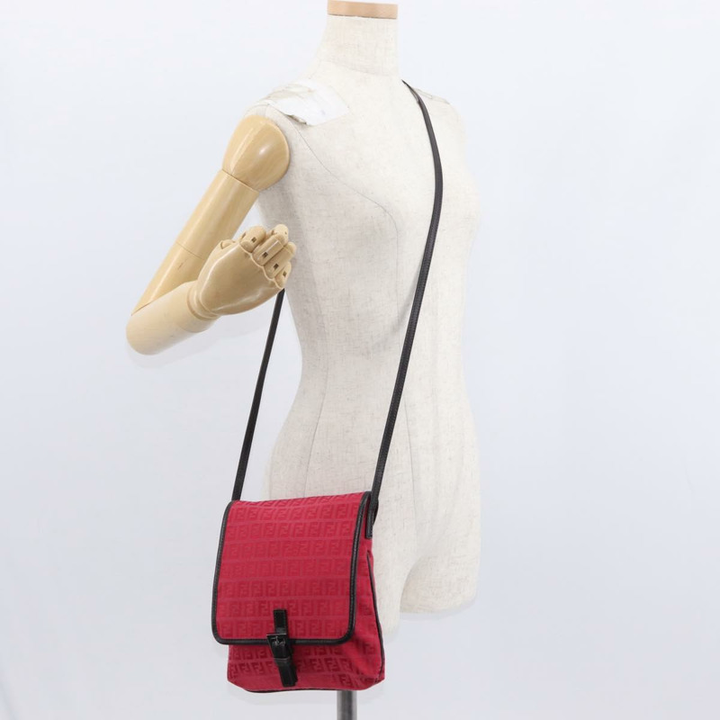 【日本直送】FENDI Zucchino帆布單肩包 紅色銀色 正品 155957V-22