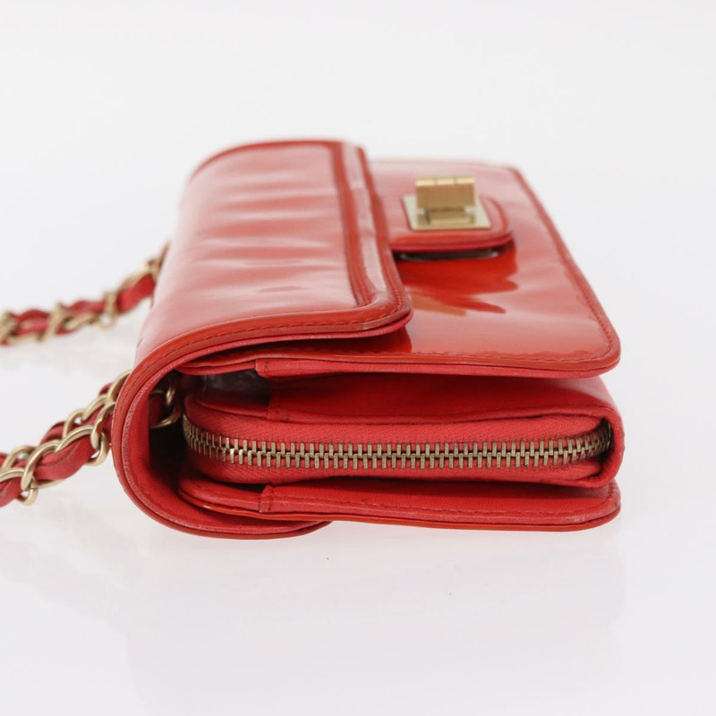 【日本直送】香奈兒鏈條肩背包 漆皮 橘色 銀色 CC 標誌 Auth 154201-5