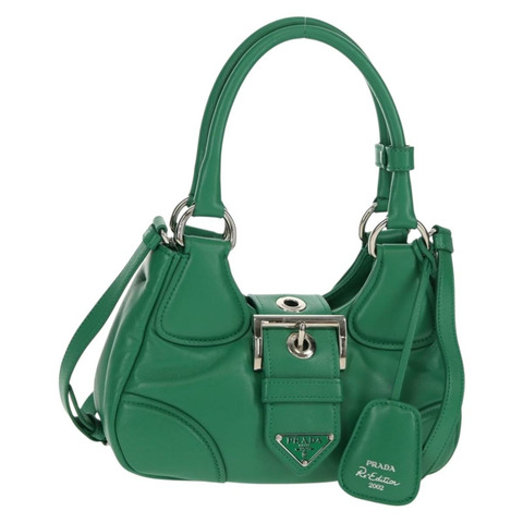 PRADA Moon Bag 手提包 皮革 兩用 綠色 銀色 正品 152696SAM