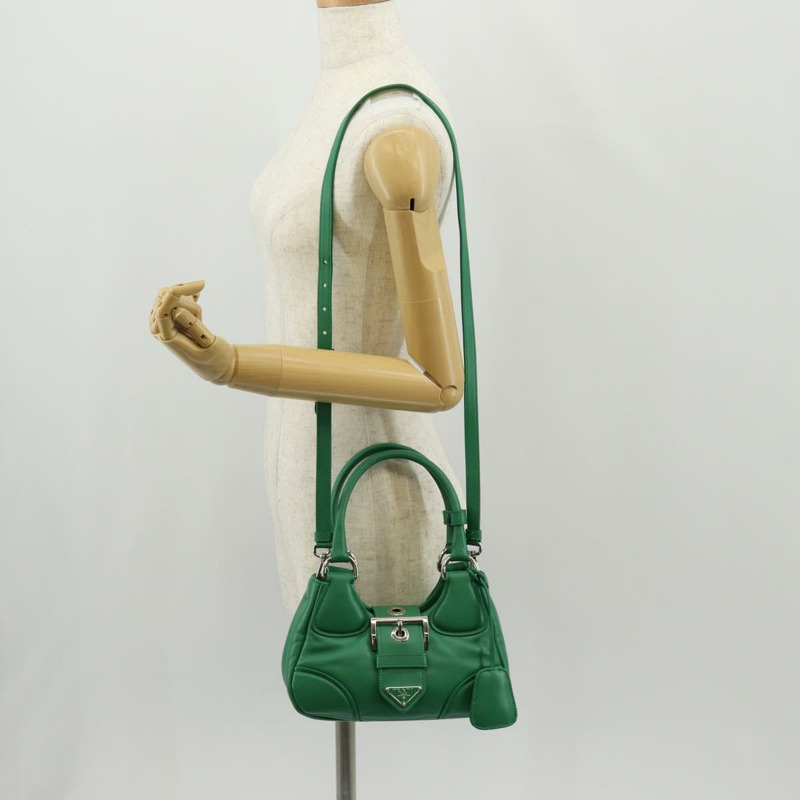 【日本直送】PRADA Moon Bag 手提包 皮革 兩用 綠色 銀色 正品 152696SAM-28