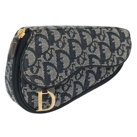Christian Dior Trotter帆布馬鞍包 藍色金色 正品 153710V