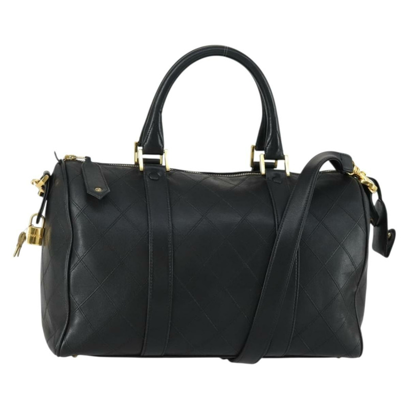 【日本直送】香奈兒 Bicolore 波士頓包 羊皮 兩用 黑色 金色 CC 標誌 正品 ki6228-0