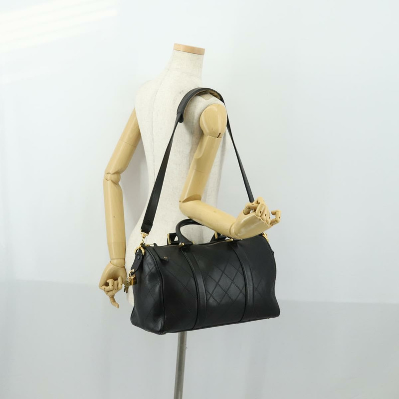 【日本直送】香奈兒 Bicolore 波士頓包 羊皮 兩用 黑色 金色 CC 標誌 正品 ki6228-24