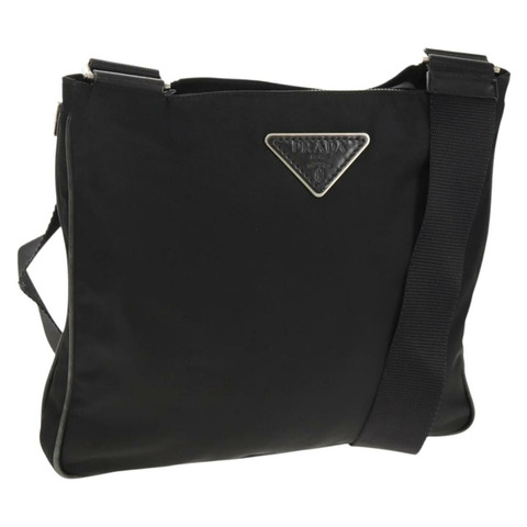 PRADA 尼龍黑色銀色單肩包 正品 153653V