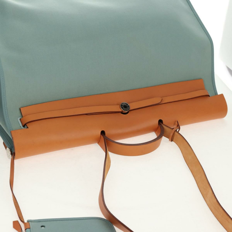 【日本直送】愛馬仕 Her 拉鍊 GM 手袋 帆布皮革 藍色 銀色 正品 BA8733SAM-5