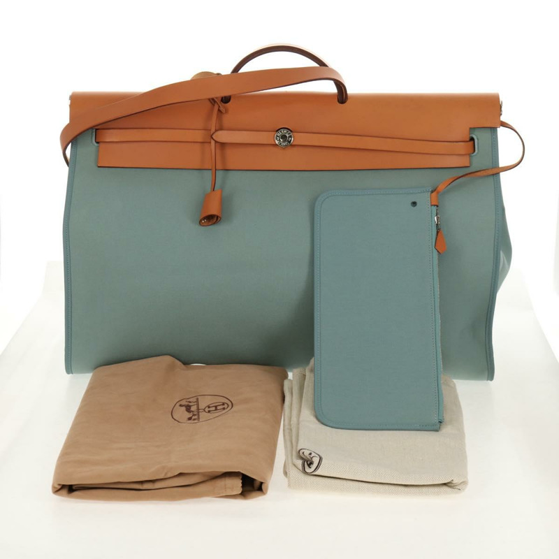 【日本直送】愛馬仕 Her 拉鍊 GM 手袋 帆布皮革 藍色 銀色 正品 BA8733SAM-11