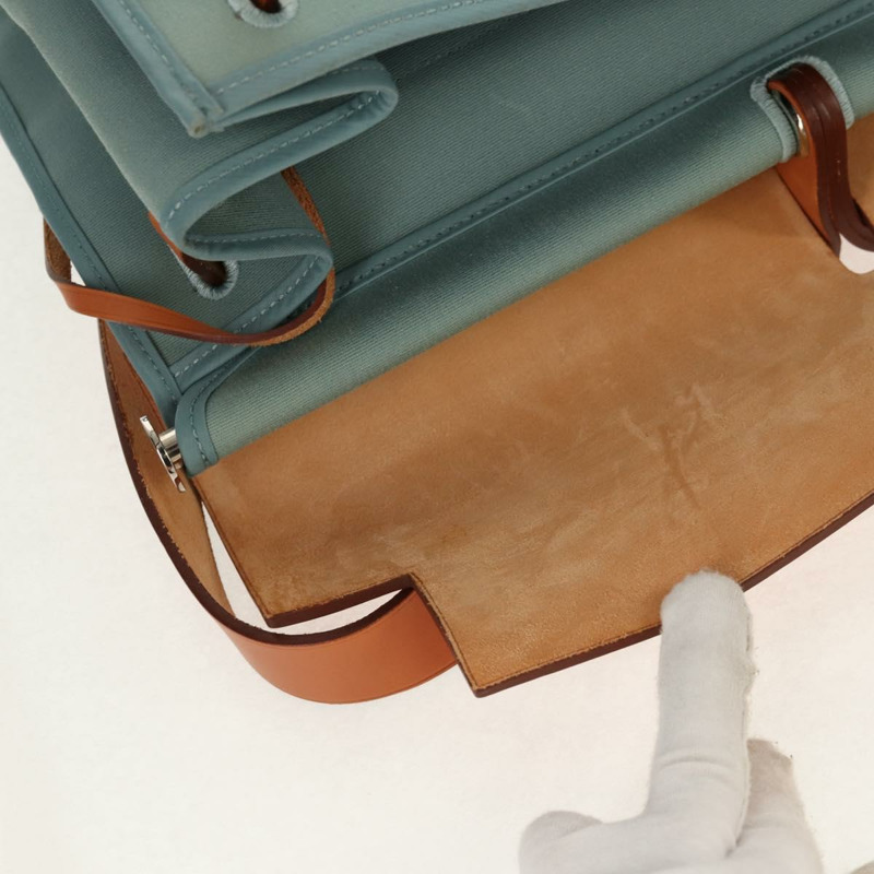 【日本直送】愛馬仕 Her 拉鍊 GM 手袋 帆布皮革 藍色 銀色 正品 BA8733SAM-28