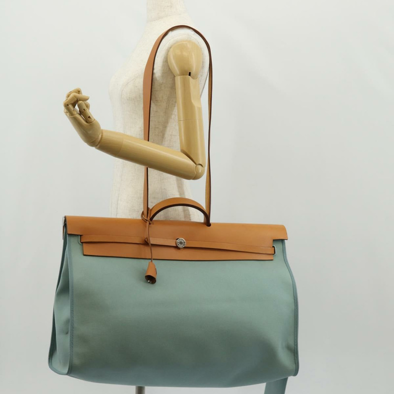 【日本直送】愛馬仕 Her 拉鍊 GM 手袋 帆布皮革 藍色 銀色 正品 BA8733SAM-41