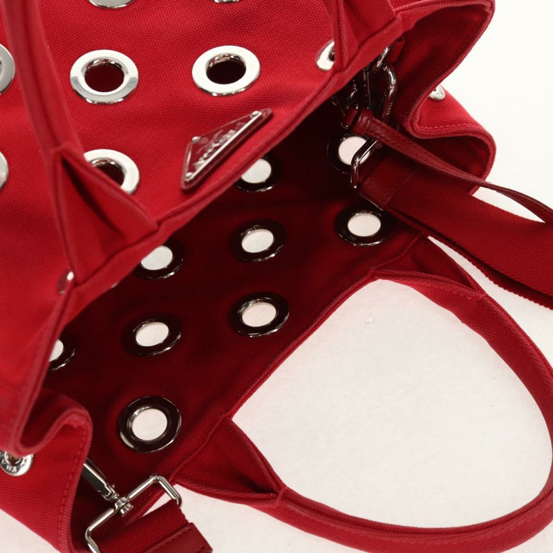 【日本直送】PRADA Canapa PM 手袋 帆布 兩用 紅色 銀色 正品 153759V-5