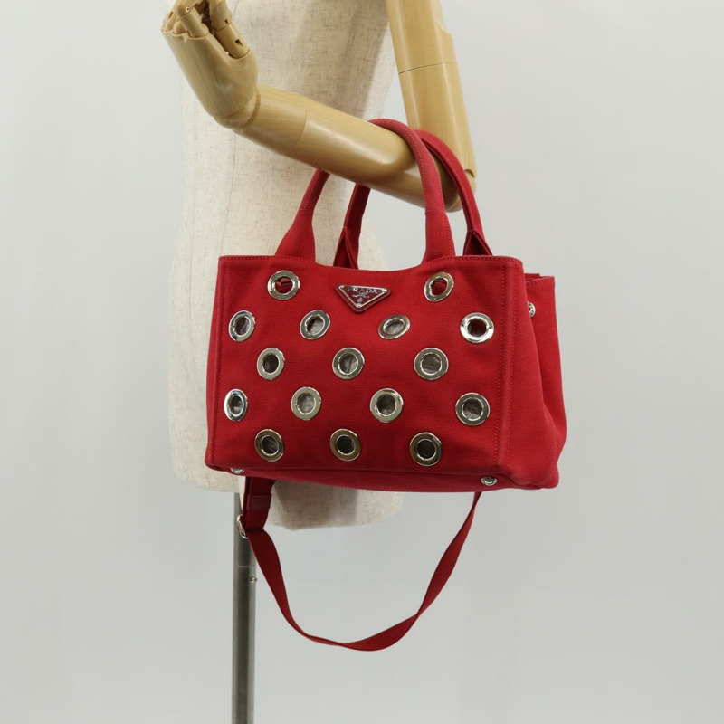【日本直送】PRADA Canapa PM 手袋 帆布 兩用 紅色 銀色 正品 153759V-29