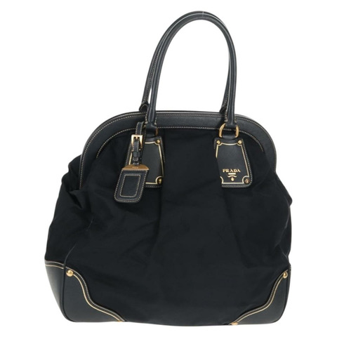 PRADA 尼龍皮革手提包 海軍藍 金色 BR3684 正品 153736V