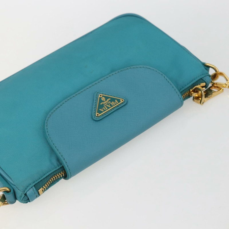 【日本直送】PRADA 尼龍鏈條單肩包，藍綠色，金色，正品，貨號 156453V-5
