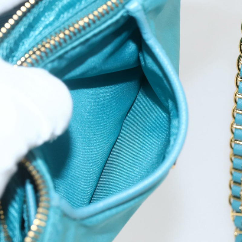 【日本直送】PRADA 尼龍鏈條單肩包，藍綠色，金色，正品，貨號 156453V-25