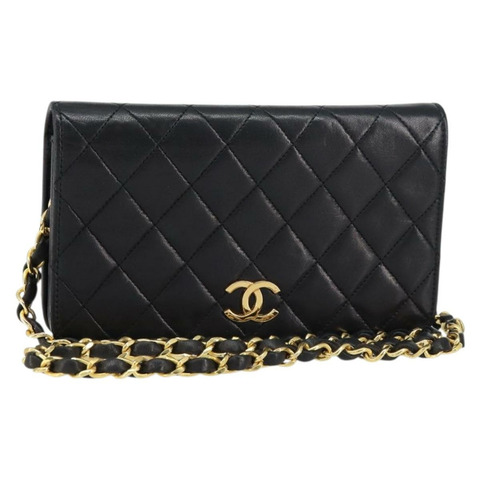 香奈兒鏈絎縫單肩包，羊皮材質，黑色，金色雙C標誌，正品 am10082