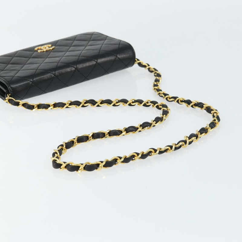 【日本直送】香奈兒鏈絎縫單肩包，羊皮材質，黑色，金色雙C標誌，正品 am10082-6