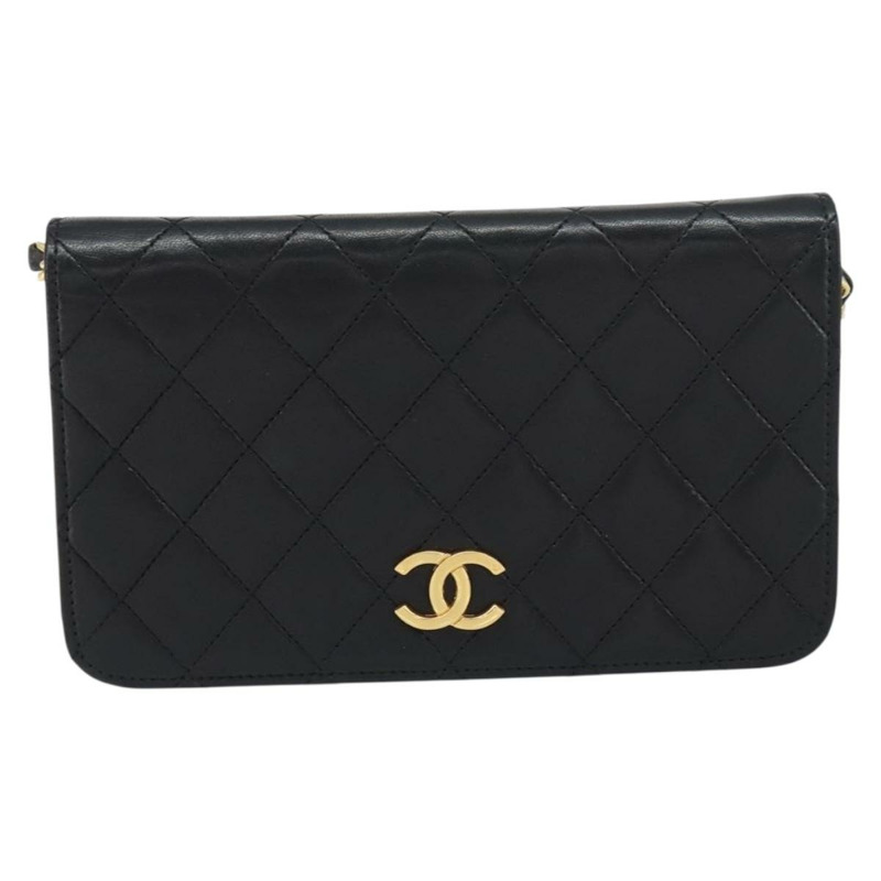 【日本直送】香奈兒鏈絎縫單肩包，羊皮材質，黑色，金色雙C標誌，正品 am10082-12