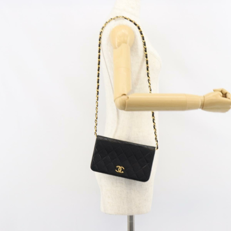 【日本直送】香奈兒鏈絎縫單肩包，羊皮材質，黑色，金色雙C標誌，正品 am10082-21