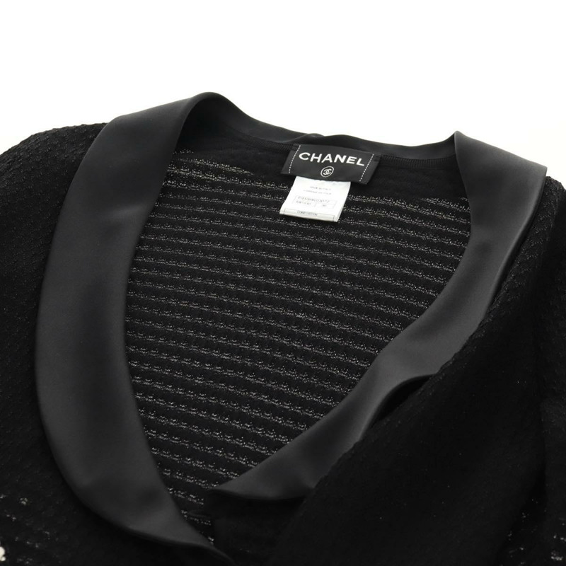 【日本直送】香奈兒黑色人造絲開襟羊毛衫，36碼，CC標誌，正品 am9979V-8
