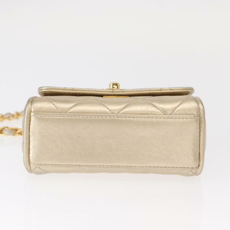 【日本直送】香奈兒迷你絎縫13鏈條肩背包，皮革材質，金色雙C標誌，正品編號156634SAM-4