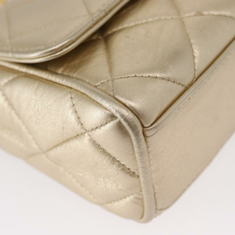 【日本直送】香奈兒迷你絎縫13鏈條肩背包，皮革材質，金色雙C標誌，正品編號156634SAM-14