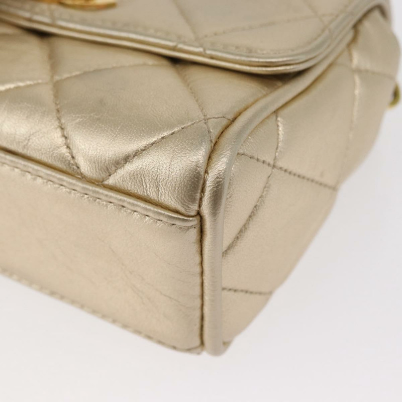 【日本直送】香奈兒迷你絎縫13鏈條肩背包，皮革材質，金色雙C標誌，正品編號156634SAM-15