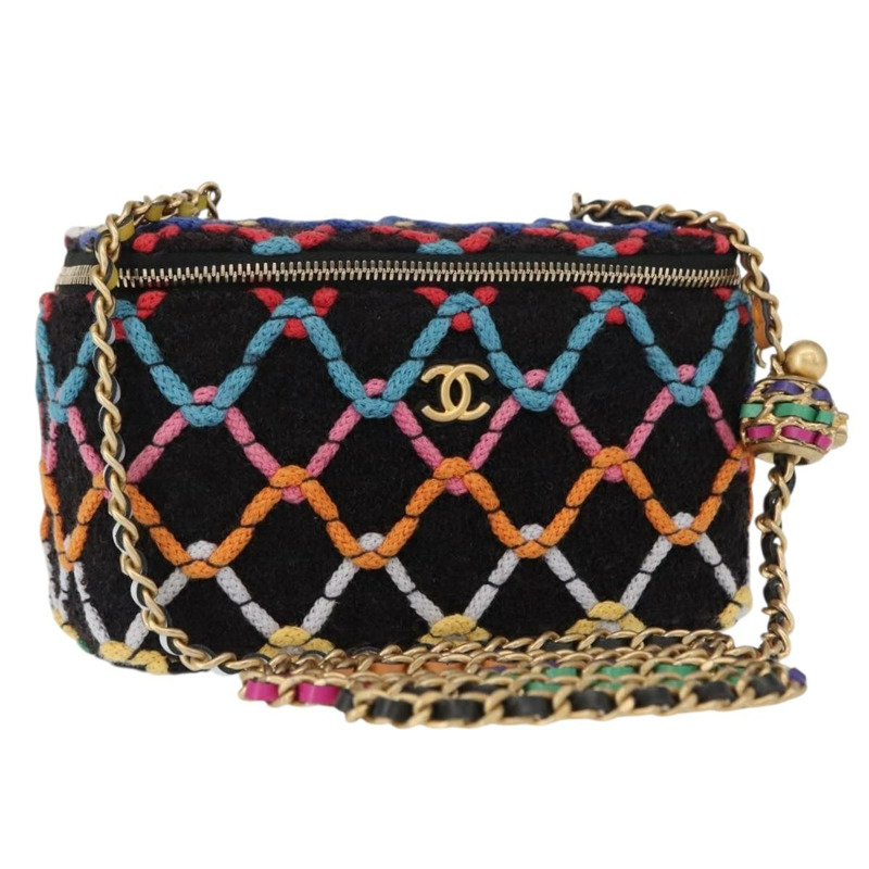 【日本直送】香奈兒 (CHANEL) Matelasse Chain Vanity Bag Tweed Multicolor Gold CC Auth 156641SM-0