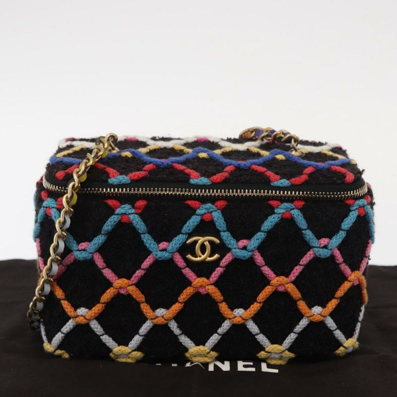 【日本直送】香奈兒 (CHANEL) Matelasse Chain Vanity Bag Tweed Multicolor Gold CC Auth 156641SM-11
