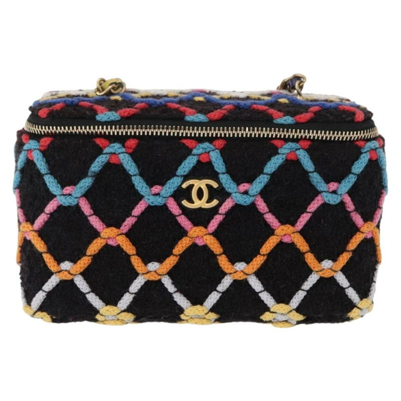 【日本直送】香奈兒 (CHANEL) Matelasse Chain Vanity Bag Tweed Multicolor Gold CC Auth 156641SM-12